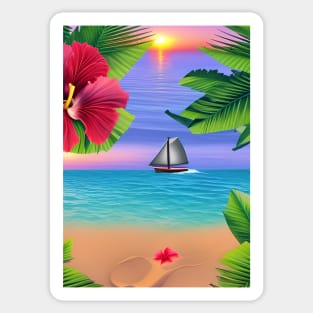 Tropical Sunset Beach Scene 2 Sticker